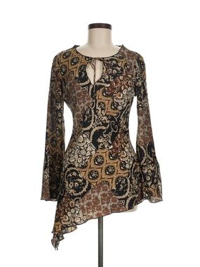 dressbarn Black Brown Gold Paisley Asymmetrical Blouse